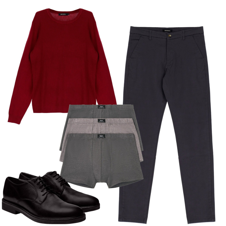 Outfit uomo - Boxer. Stile Trendy per Tutti i giorni. Abbinamento con boxer, pullovers, pantaloni, scarpe stringate.