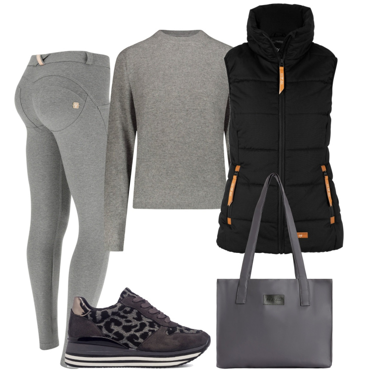 Outfit donna - Relax days. Stile Casual per Tutti i giorni. Abbinamento con piumini, pantaloni skinny, shopping bag, sneakers, pullovers.