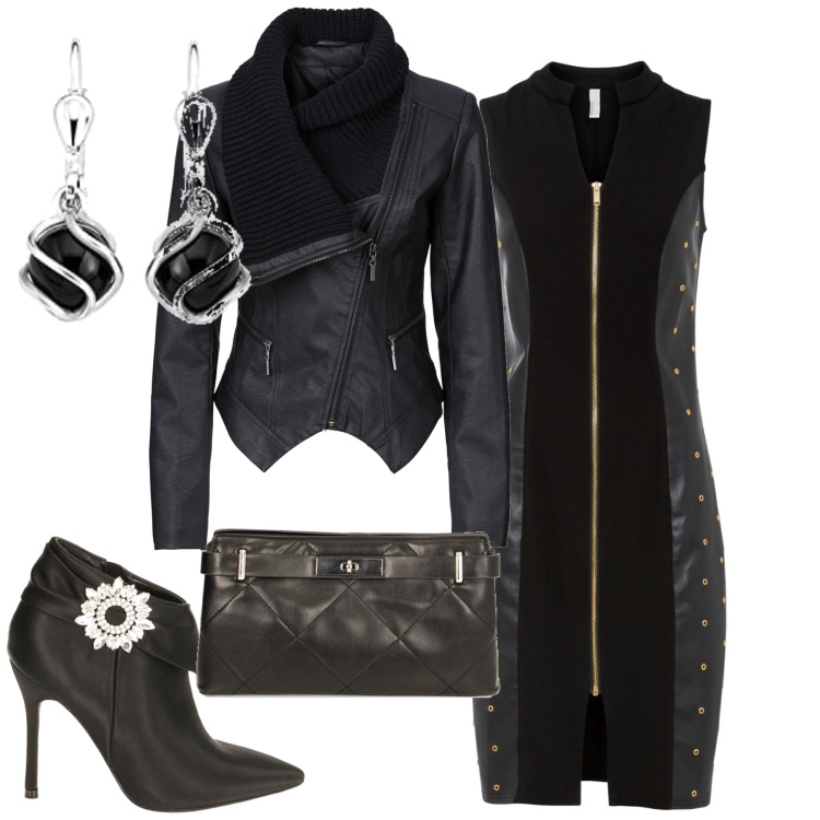 Outfit donna - Grintosa. Stile Sexy per Serata fuori. Abbinamento con blazer, vestiti, stivaletti, clutch, orecchini.