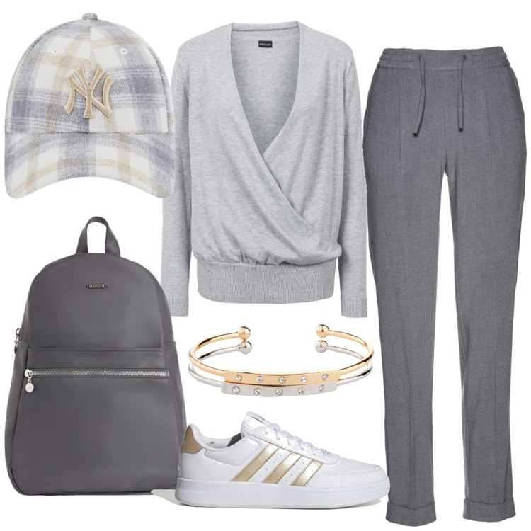 Outfit donna - Pantaloni a sigaretta comfy. Stile Sporty chic per Tutti i giorni. Abbinamento con pantaloni, maglieria, braccialetti, zaini, sneakers, cappelli.