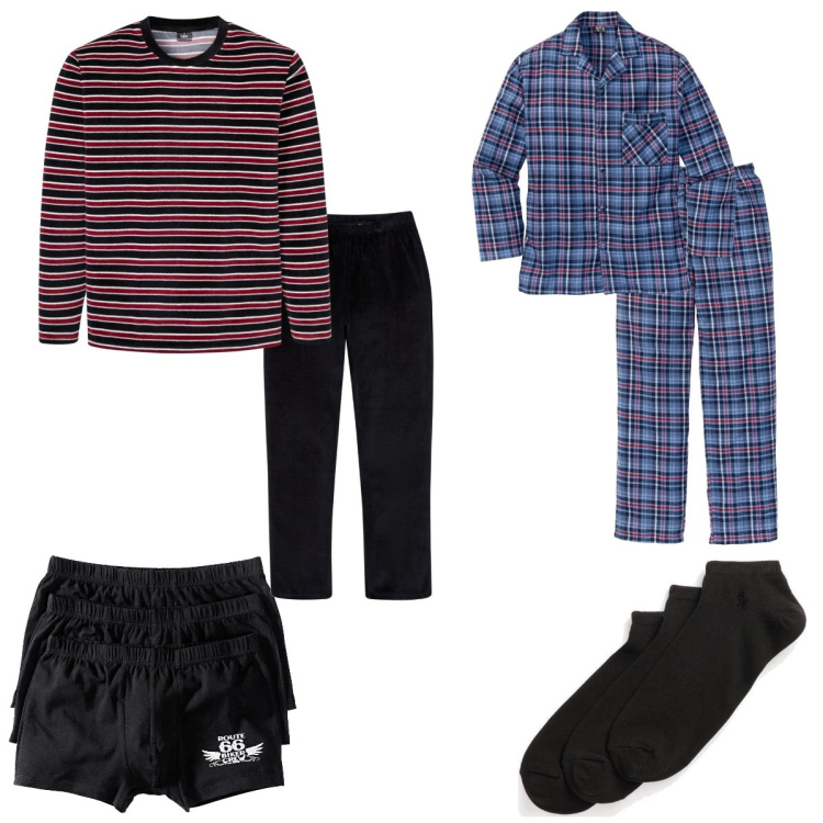 Outfit uomo - Cosa metto?. Stile Casual per Tutti i giorni. Abbinamento con abbigliamento da notte, boxer, abbigliamento da notte, calzini.