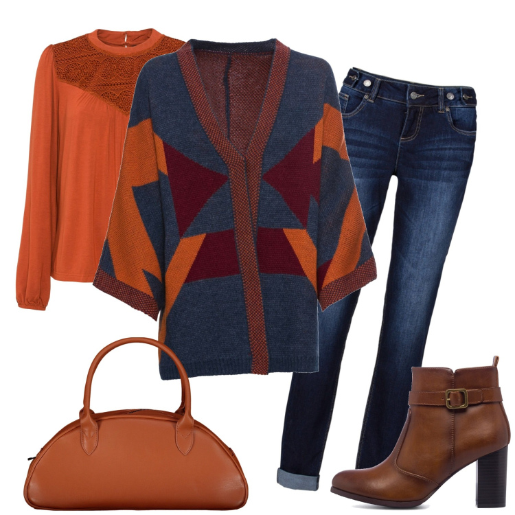 Outfit donna - City. Stile Casual chic per Tutti i giorni. Abbinamento con jeans boyfriend, cardigans, maglieria, stivaletti, borse a spalla.