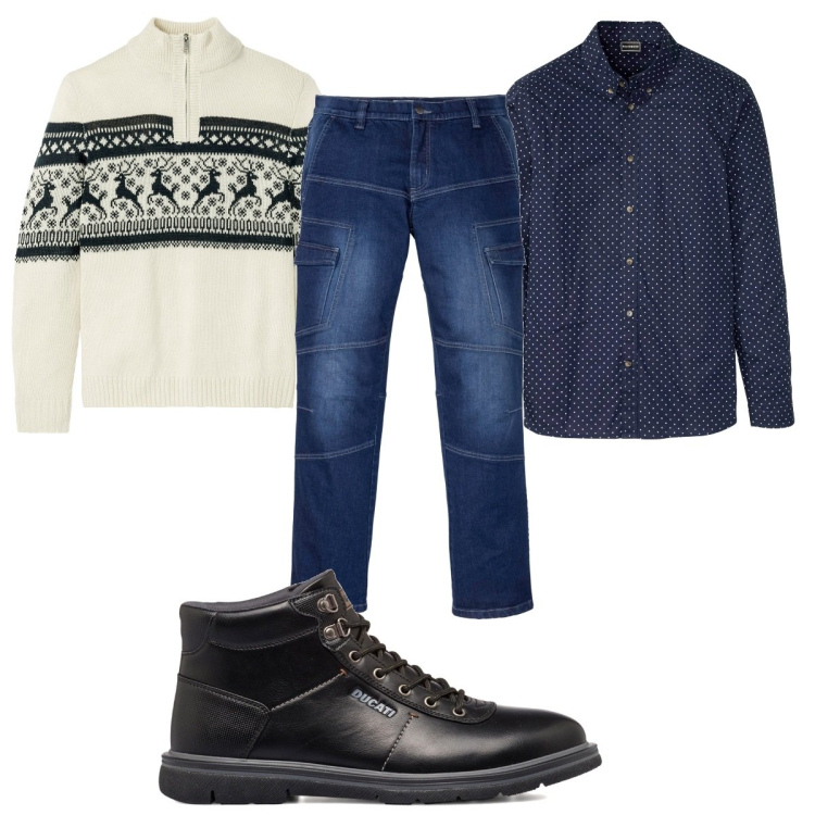 Outfit uomo - Total look #1788008. Stile Casual per Tutti i giorni. Abbinamento con maglieria, jeans dritti, camicie, stivali e stivaletti.