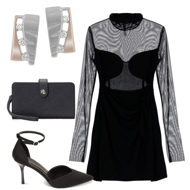 Outfit donna - Serata. Stile Glamour per Serata fuori. Abbinamento con vestiti corti, décolleté, pochette, orecchini.