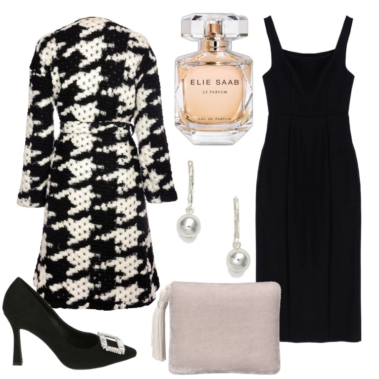 Outfit donna - Total look #1788141. Stile Chic per Cerimonia. Abbinamento con profumi, cappotti, vestiti midi/longuette, décolleté, orecchini, pochette.
