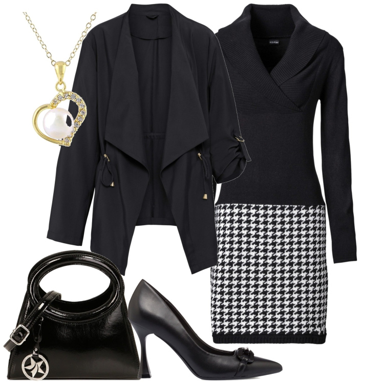 Outfit donna - In città. Stile Bon Ton per Tutti i giorni. Abbinamento con vestiti, blazer, borse a spalla, décolleté, ciondoli.