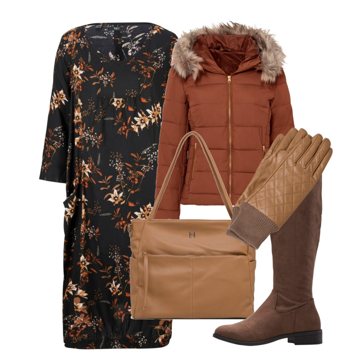Outfit donna - Arancio. Stile Chic per Tutti i giorni. Abbinamento con stivali, giacche, vestiti, borse a tracolla, guanti.