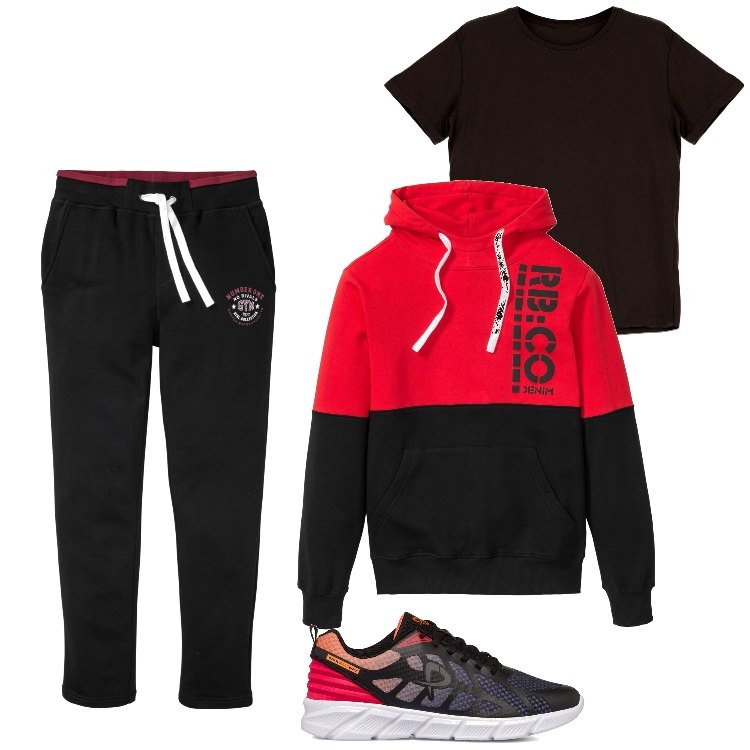 Outfit uomo - Total look #1788298. Stile Trendy per Sport. Abbinamento con felpe con cappuccio, pantaloni, t-shirt, sneakers.