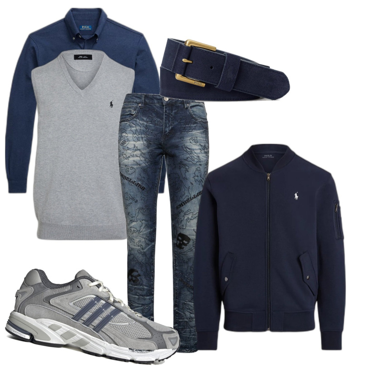 Outfit uomo - Gilet su jeans. Stile Casual per Tutti i giorni. Abbinamento con camicie, cinture, maglieria, bomber, jeans, sneakers.
