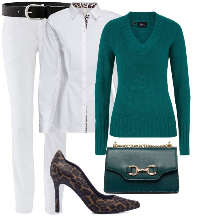 Outfit donna - Total look #1788325. Stile Casual per Ufficio. Abbinamento con pantaloni, maglieria, cinture, camicie, borse a tracolla, décolleté.