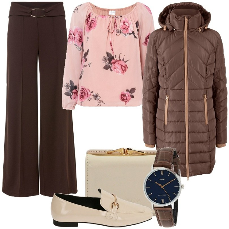 Outfit donna - mocassini lucenti dall\'animo glamour. Stile Chic per Ufficio. Abbinamento con blazer, pantaloni a palazzo, bluse, mocassini, portafogli, orologi.