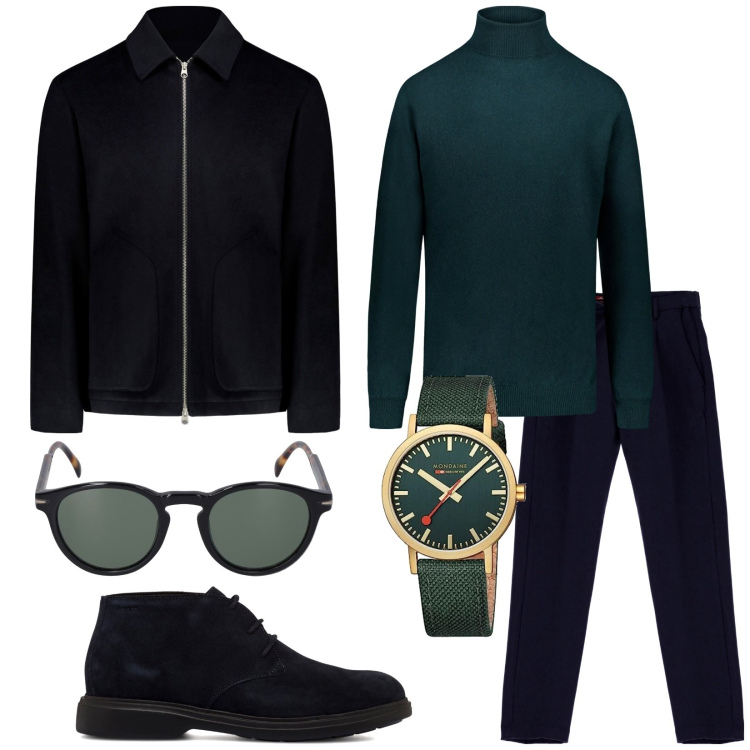 Outfit uomo - Total look #1788355. Stile Business/Elegante per Tutti i giorni. Abbinamento con pantaloni, stivali e stivaletti, maglieria, occhiali da sole, orologi analogici, giacche.