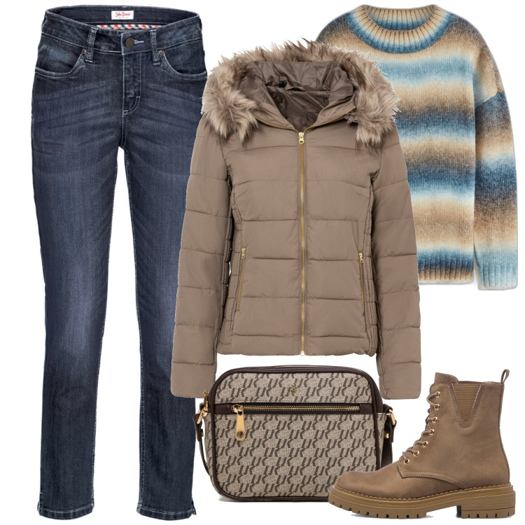 Outfit donna - Arriva il freddo. Stile Basic per Tutti i giorni. Abbinamento con jeans, giacche, maglieria, anfibi, borse a tracolla.