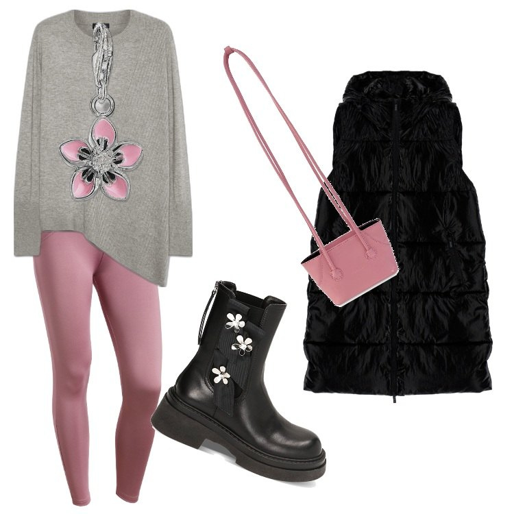 Outfit donna - Total look #1788389. Stile Trendy per Tutti i giorni. Abbinamento con piumini, pantaloni skinny, stivaletti chelsea, maglieria, ciondoli, borse a spalla.