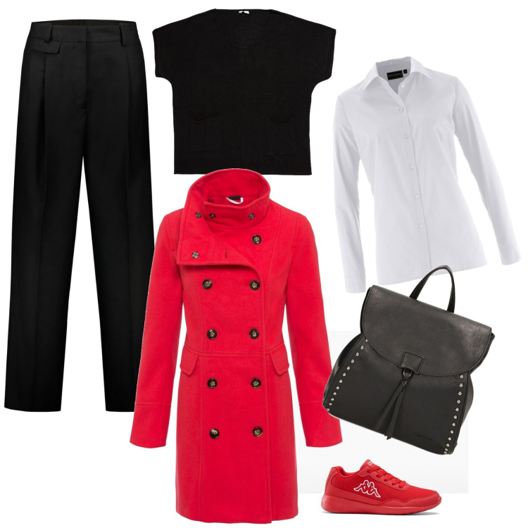 Outfit donna - shopping divertente. Stile Basic per Tutti i giorni. Abbinamento con camicie, cappotti, sneakers, zaini, maglieria, pantaloni.