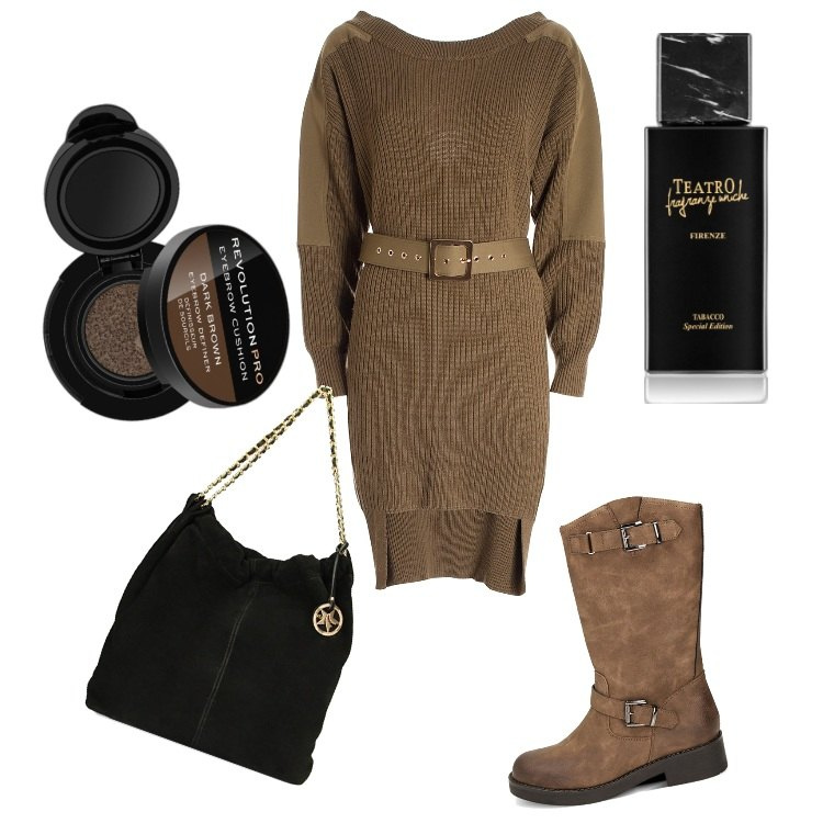 Outfit donna - Total look #1788451. Stile Rock per Ufficio. Abbinamento con profumi, mascara, vestiti lunghi, stivaletti, borse a spalla.