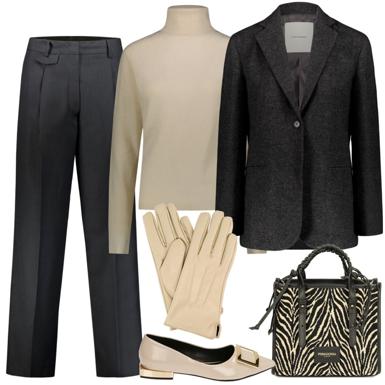 Outfit donna - I guanti. Stile Casual chic per Ufficio. Abbinamento con borse a mano, ballerine, guanti, pantaloni, pullovers, blazer.
