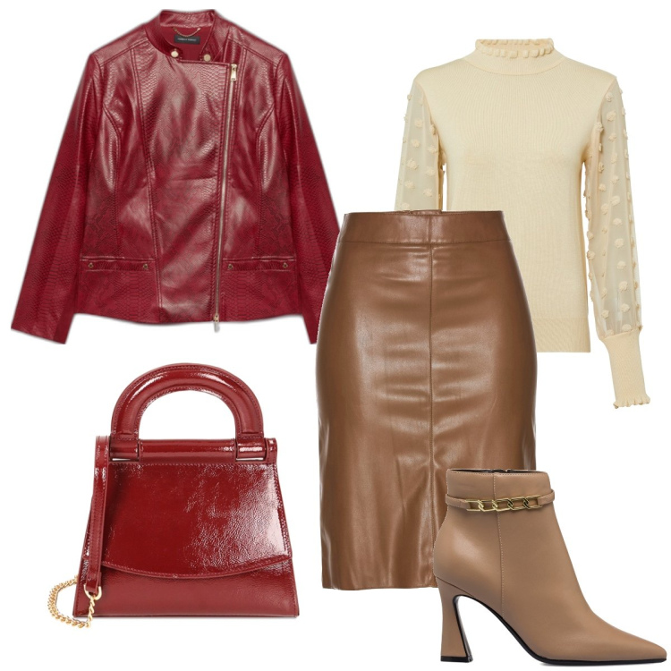 Outfit donna - Stile ecopelle. Stile Rock per Ufficio. Abbinamento con gonne longuette, maglieria, borse a mano, stivaletti, cappotti.