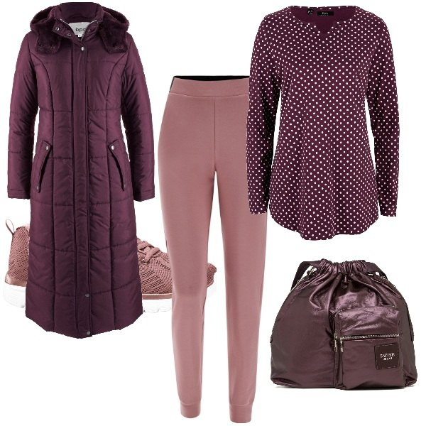 Outfit donna - Giornata al mercato. Stile Casual per Tutti i giorni. Abbinamento con maglieria, blazer, sneakers, pantaloni, borse a spalla.