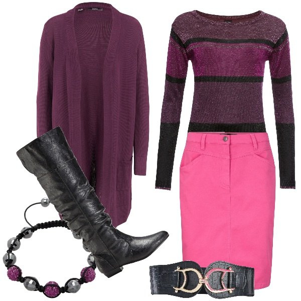 Outfit donna - il cardigan. Stile Basic per Tutti i giorni. Abbinamento con maglieria, cardigans, gonne, stivali sopra il ginocchio, cinture, braccialetti.