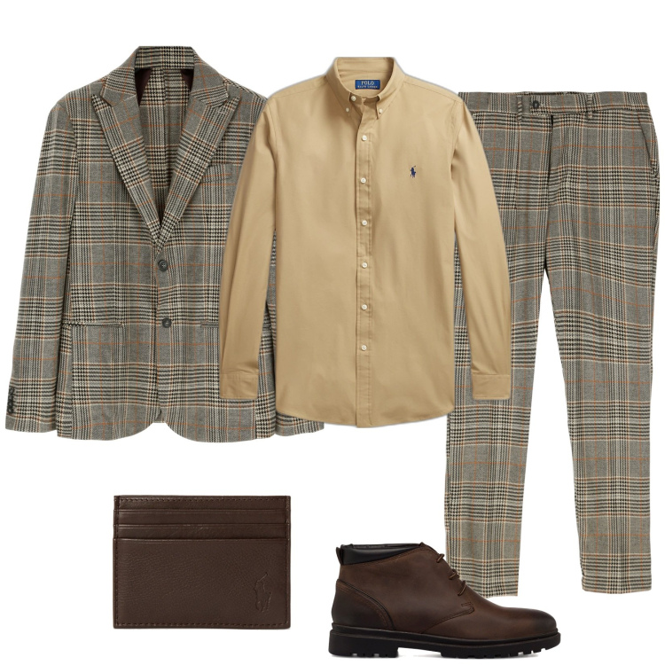 Outfit uomo - In ufficio al top. Stile Business/Elegante per Ufficio. Abbinamento con pantaloni, cappotti, stivali e stivaletti, portafogli, camicie.