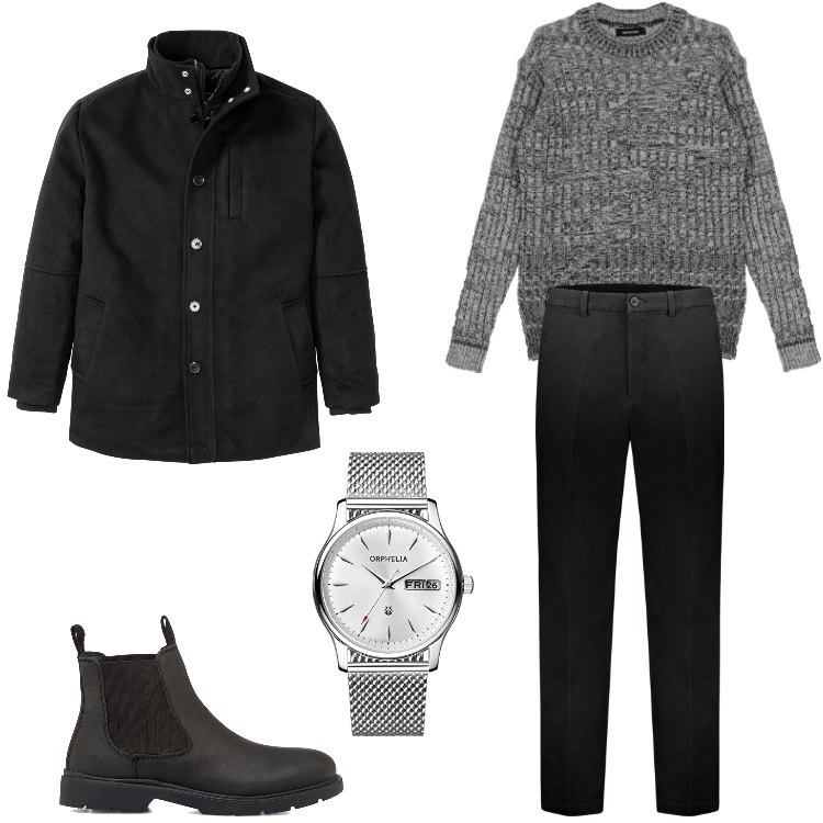 Outfit uomo - Total look #1788639-Dicembre. Stile Urban per Ufficio. Abbinamento con giacche, pullovers, stivali e stivaletti, orologi, pantaloni.