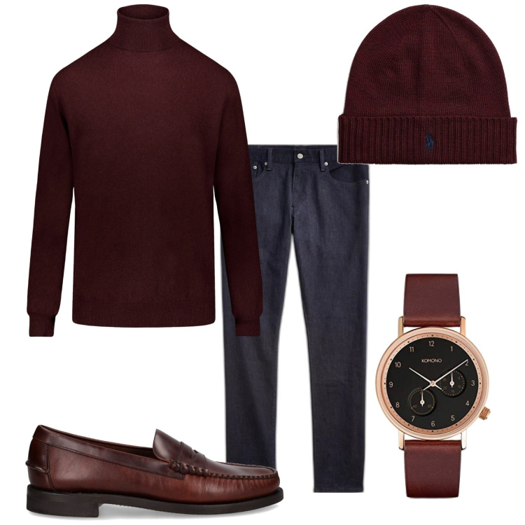 Outfit uomo - Total look #1788687. Stile Business/Elegante per Tutti i giorni. Abbinamento con berretti, jeans, maglieria, orologi, scarpe stringate.