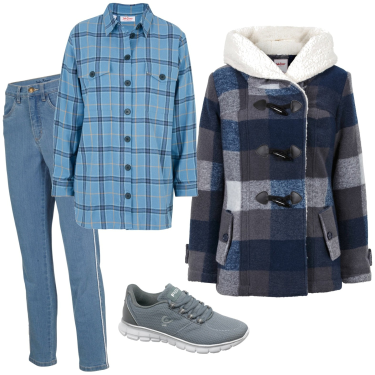 Outfit donna - Quadri. Stile Casual per Scuola/Università. Abbinamento con camicie, blazer, jeans skinny, sneakers.