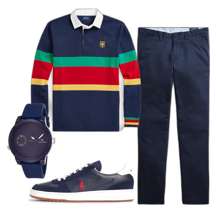 Outfit uomo - Total look #1788708. Stile Trendy per Ufficio. Abbinamento con pantaloni, scarpe sportive, maglieria, orologi analogici.