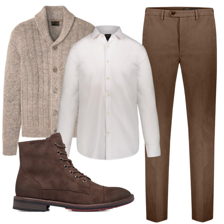 Outfit uomo - Total look #1788714. Stile Casual per Tutti i giorni. Abbinamento con cardigans, anfibi, pantaloni, camicie.