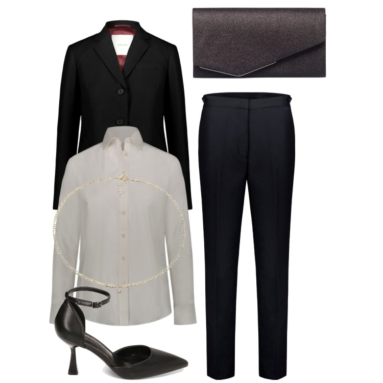 Outfit donna - Abito cocktail. Stile Mannish per Serata fuori. Abbinamento con décolleté, clutch, blazer, pantaloni, camicie, ciondoli.