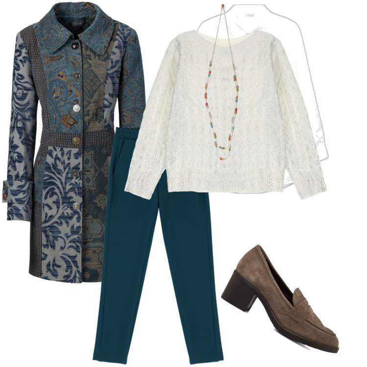 Outfit donna - Glamour con i pantaloni a sigaretta. Stile Glamour per Tutti i giorni. Abbinamento con cappotti, maglieria, pantaloni, mocassini, camicie, collane.