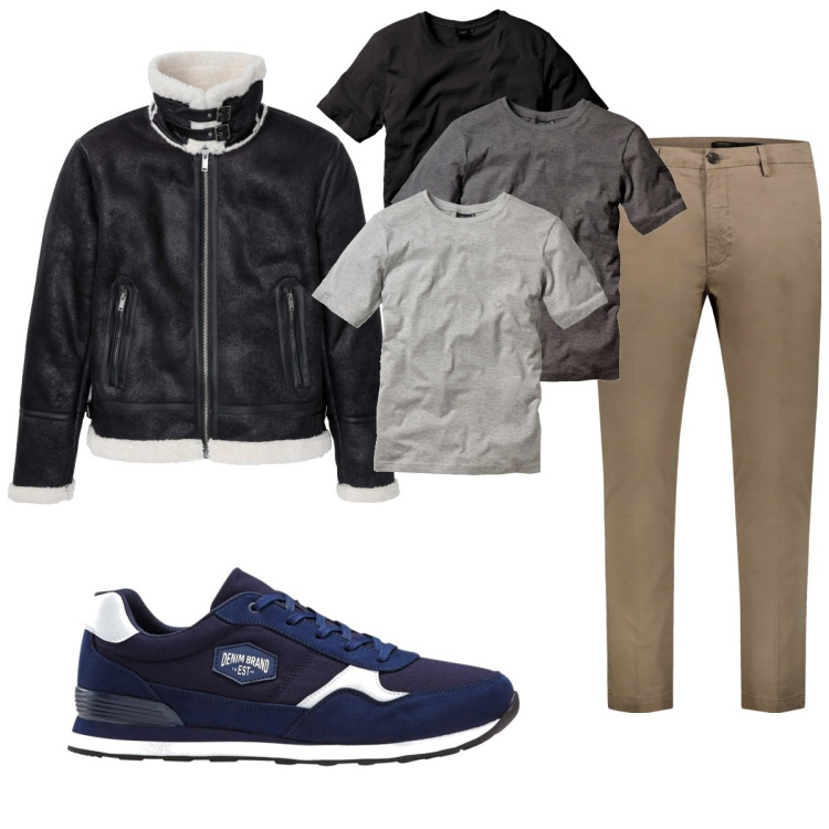 Outfit uomo - Total look #1788774. Stile Casual per Tutti i giorni. Abbinamento con t-shirt, sneakers, bomber, pantaloni chino.