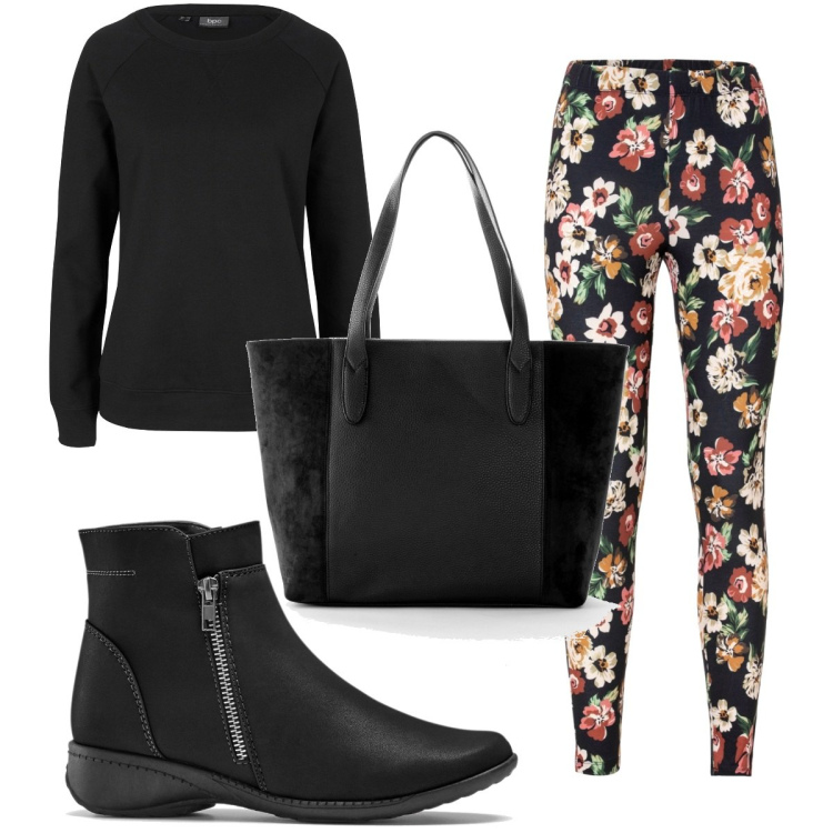Outfit donna - Total look #1788779. Stile Trendy per Tutti i giorni. Abbinamento con stivaletti, shopping bag, felpe, leggings.