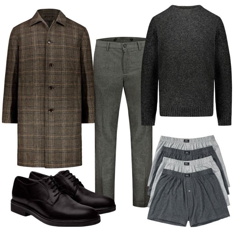 Outfit uomo - Total look #1788793. Stile Casual per Tutti i giorni. Abbinamento con boxer, pantaloni, scarpe stringate, maglieria, cappotti.