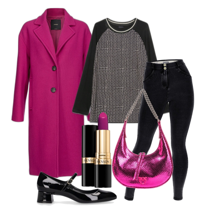 Outfit donna - Ghost outfitter - dicembre. Stile Casual chic per Tutti i giorni. Abbinamento con rossetti, cappotti, borse a spalla, jeggings, t-shirt, décolleté.