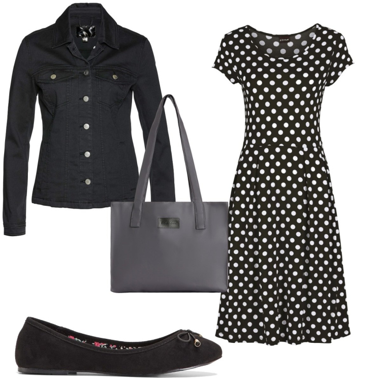 Outfit donna - Total look #1788904. Stile Vintage retrò per Tutti i giorni. Abbinamento con blazer, vestiti, ballerine, shopping bag.