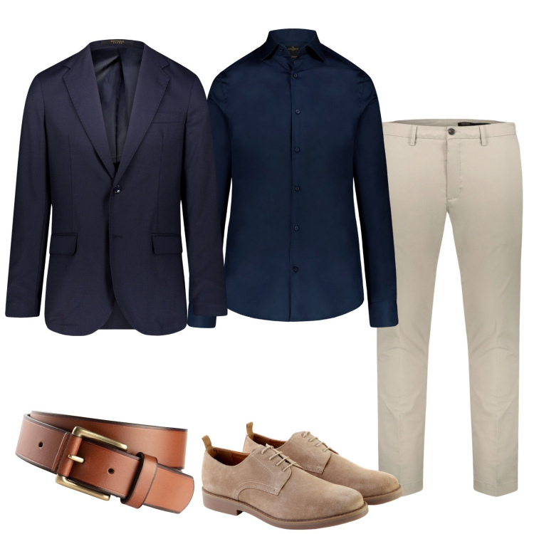 Outfit uomo - Ufficio fine dicembre. Stile Business/Elegante per Ufficio. Abbinamento con cinture, giacche, camicie, scarpe stringate, pantaloni chino.