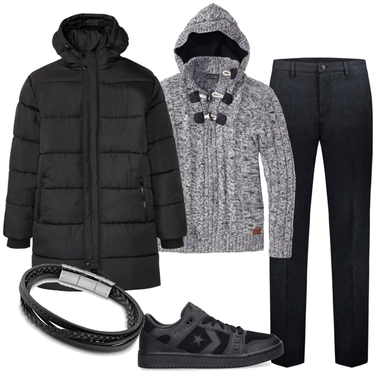 Outfit uomo - Total look #1788939. Stile Casual per Tutti i giorni. Abbinamento con maglieria, giacche, pantaloni, sneakers alte, braccialetti.