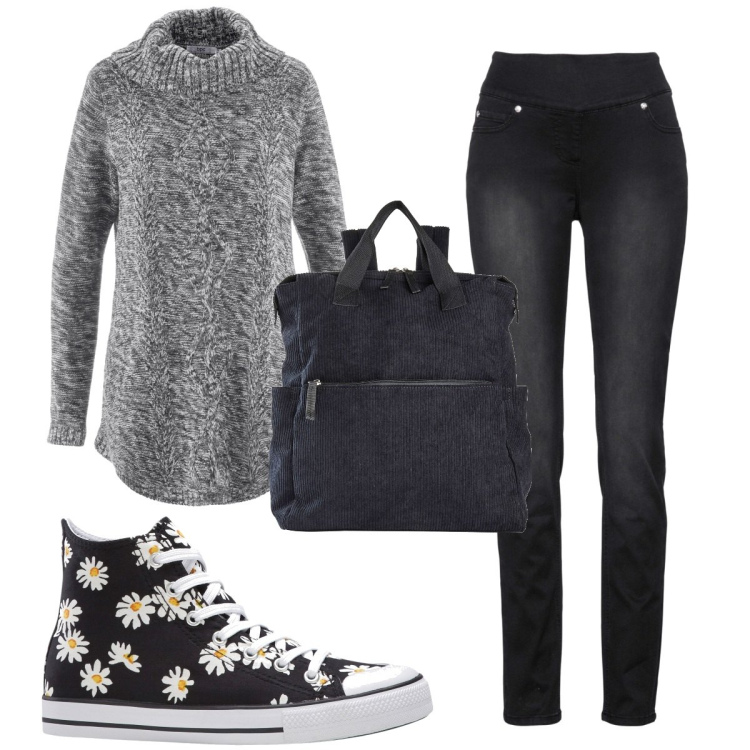 Outfit donna - Total look #1788948. Stile Basic per Tutti i giorni. Abbinamento con jeans, zaini, sneakers alte, maglieria.