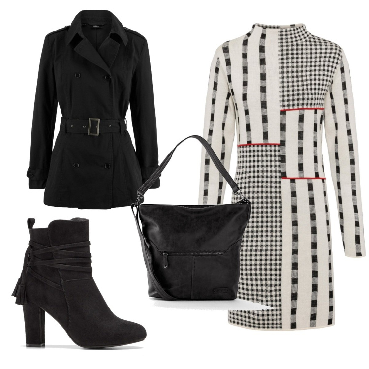 Outfit donna - Total look #1788950. Stile Trendy per Tutti i giorni. Abbinamento con borse a tracolla, trench, vestiti, stivaletti.