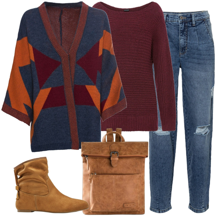 Outfit donna - Il cardigan. Stile Casual per Scuola/Università. Abbinamento con maglieria, zaini, cardigans, jeans, stivaletti.