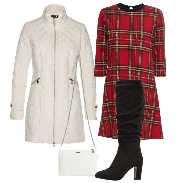 Outfit donna - Pomeriggio al museo. Stile Chic per Tutti i giorni. Abbinamento con vestiti corti, blazer, stivali sopra il ginocchio, clutch.
