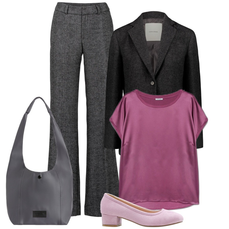 Outfit donna - Total look #1789135. Stile Casual chic per Ufficio. Abbinamento con pantaloni a palazzo, décolleté, borse a spalla, bluse, blazer.