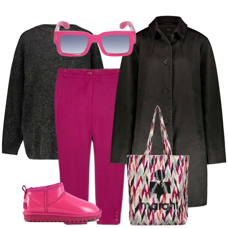 Outfit donna - Total look #1789137. Abbinamento con pantaloni, stivali, blazer, occhiali da sole, maglieria, shopping bag.