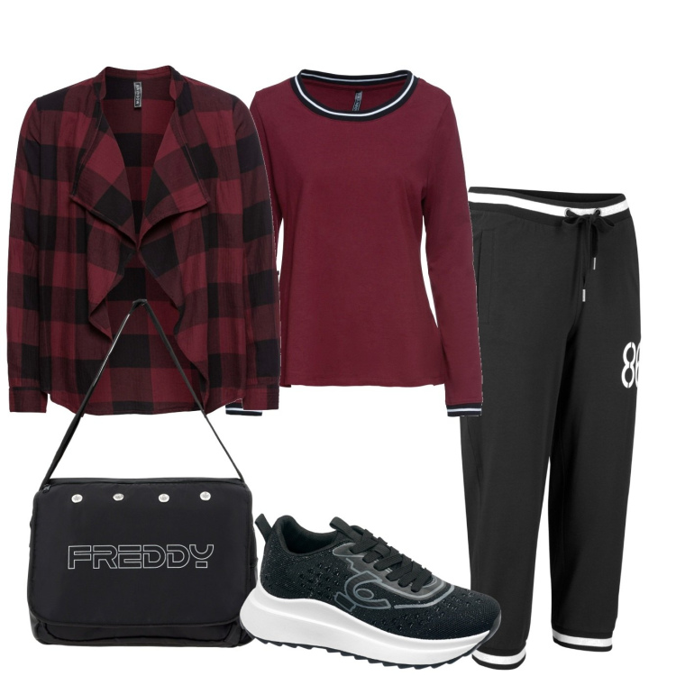 Outfit donna - Pratico e confortevole. Stile Basic per Tutti i giorni. Abbinamento con bomber, maglieria, pantaloni capri, borse messenger, sneakers.