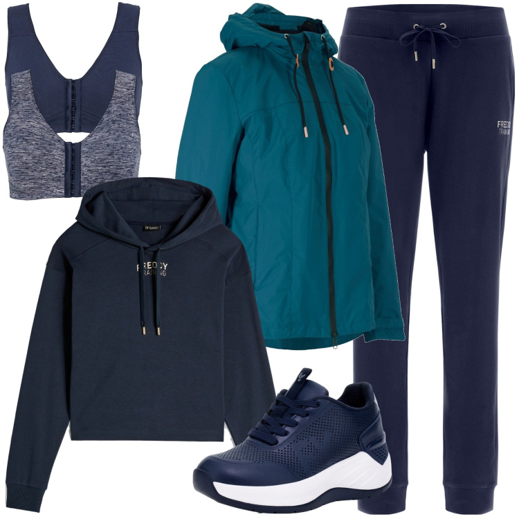 Outfit donna - Total look #1789223. Stile Basic per Sport. Abbinamento con reggiseni, giacche sportive, pantaloni, felpe con cappuccio, scarpe sportive.