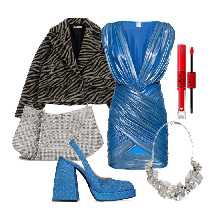 Outfit donna - Ghost outfitter - dicembre. Stile Glamour per Serata fuori. Abbinamento con rossetti, cappotti, vestiti, borse a spalla, décolleté, collane.