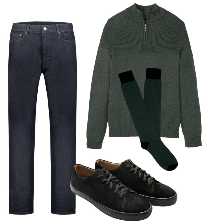 Outfit uomo - Total look #1789250. Stile Casual per Tutti i giorni. Abbinamento con maglieria, jeans, sneakers, calzini.