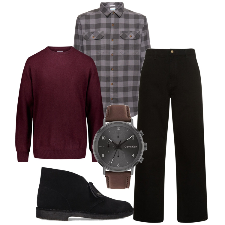 Outfit uomo - I quadroni. Stile Trendy per Tutti i giorni. Abbinamento con maglieria, jeans, orologi analogici, stivali, camicie.